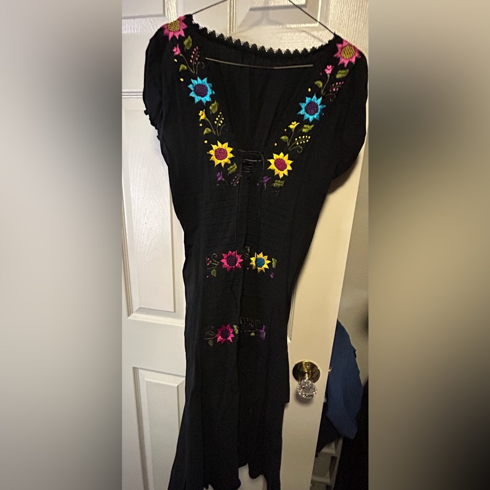 Embroidered Black Midi Dress